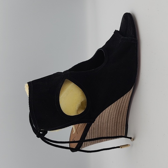 AQUAZZURA Black Suede Cut-out Wedge w/Heel Tie, Size 39 - Picture 6 of 8
